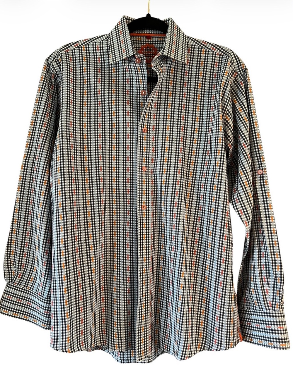 Men's Long-Sleeve Checked Button-Up Shirt-Clean Cut, Preppy, Business Casual